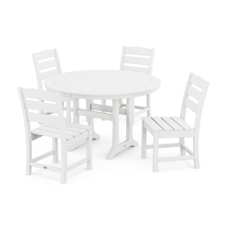 POLYWOOD Lakeside Side Chair 5-Piece Round Dining Set With Trestle Legs in White