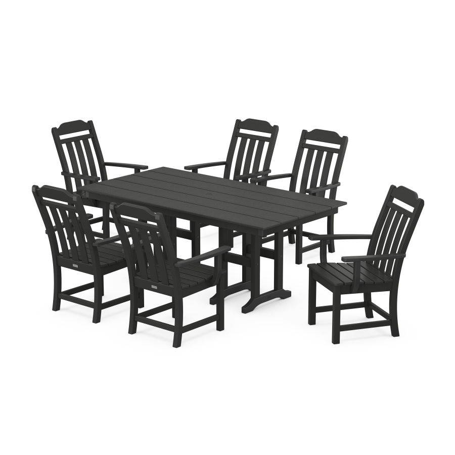 POLYWOOD Country Living Arm Chair 7-Piece Farmhouse Dining Set in Black
