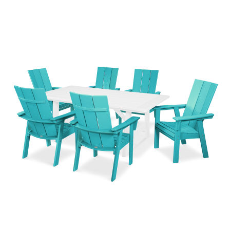 POLYWOOD Modern Adirondack 7-Piece Rustic Farmhouse Dining Set in Aruba / White