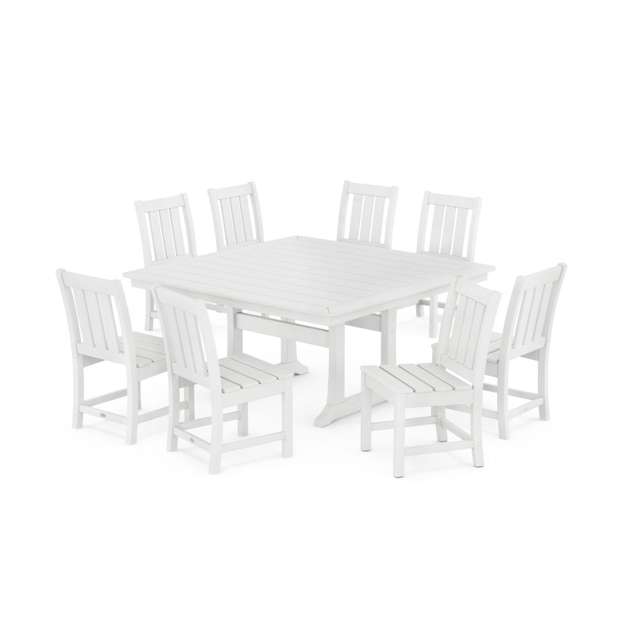 POLYWOOD Oxford Side Chair 9-Piece Square Dining Set with Trestle Legs in White