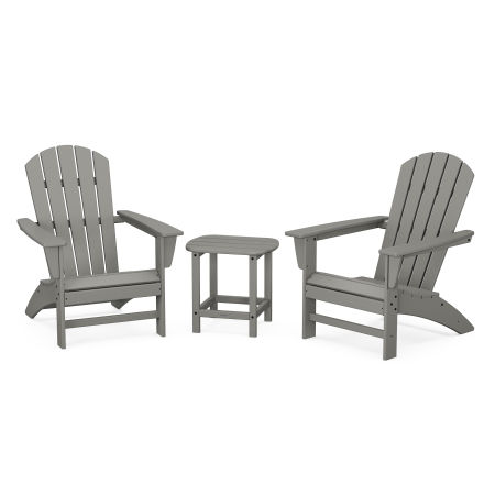Nautical 3-Piece Adirondack Set with South Beach 18" Side Table in Slate Grey