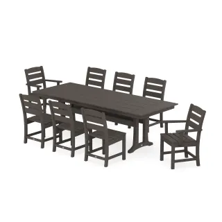 POLYWOOD Lakeside 9-Piece Farmhouse Dining Set with Trestle Legs in Vintage Finish