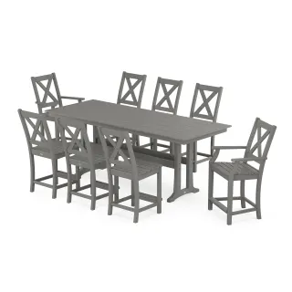 POLYWOOD Braxton 9-Piece Farmhouse Counter Set with Trestle Legs