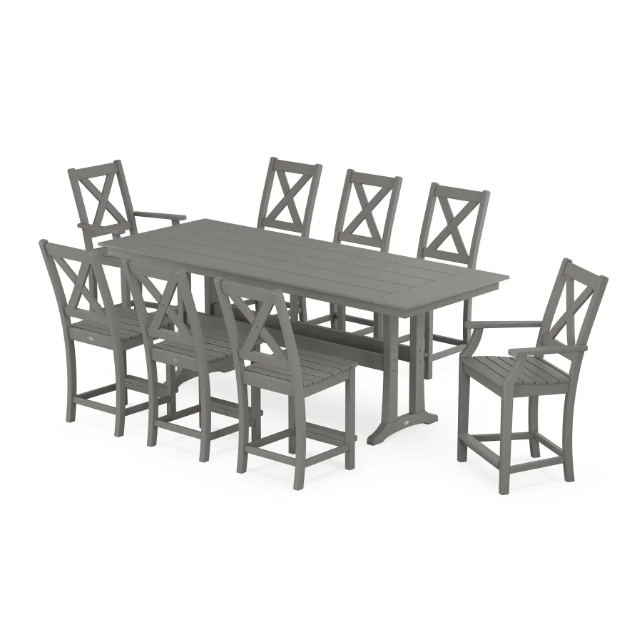 POLYWOOD Braxton 9-Piece Farmhouse Counter Set with Trestle Legs