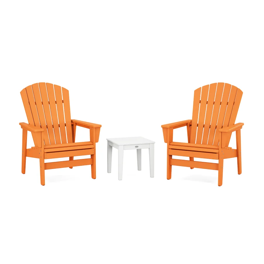 POLYWOOD 3-Piece Nautical Grand Upright Adirondack Set in Tangerine / White