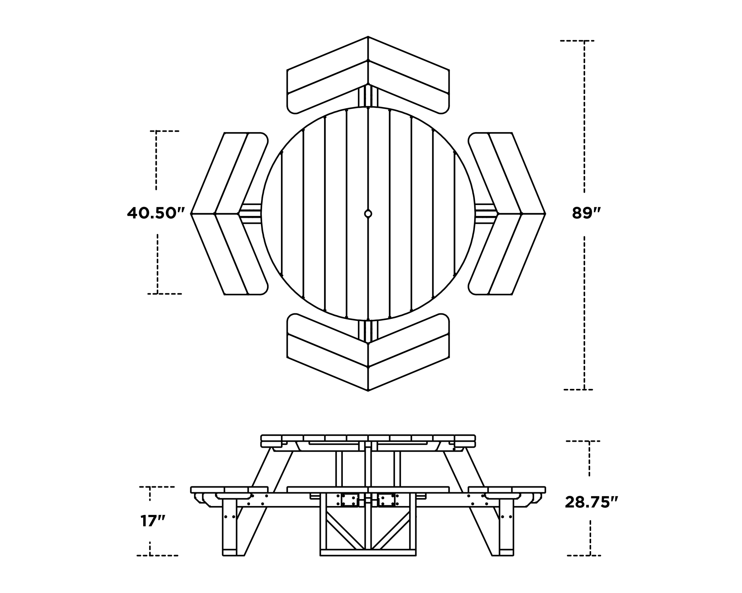 Dimensions for Park 53" Octagon Table