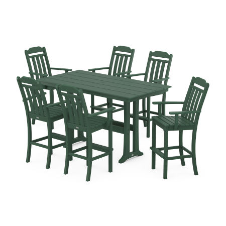 Country Living Arm Chair 7-Piece Farmhouse Bar Set with Trestle Legs in Green