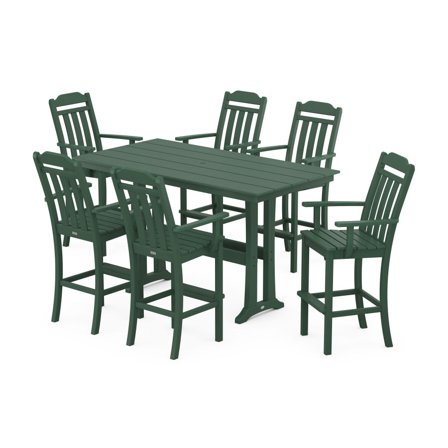 POLYWOOD Country Living Arm Chair 7-Piece Farmhouse Bar Set with Trestle Legs in Green