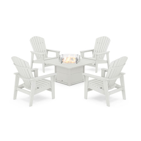 POLYWOOD 5-Piece Nautical Grand Upright Adirondack Conversation Set with Fire Pit Table in Vintage White