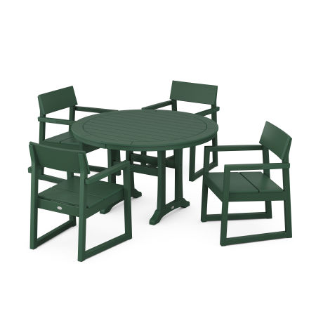 EDGE 5-Piece Round Dining Set with Trestle Legs in Green