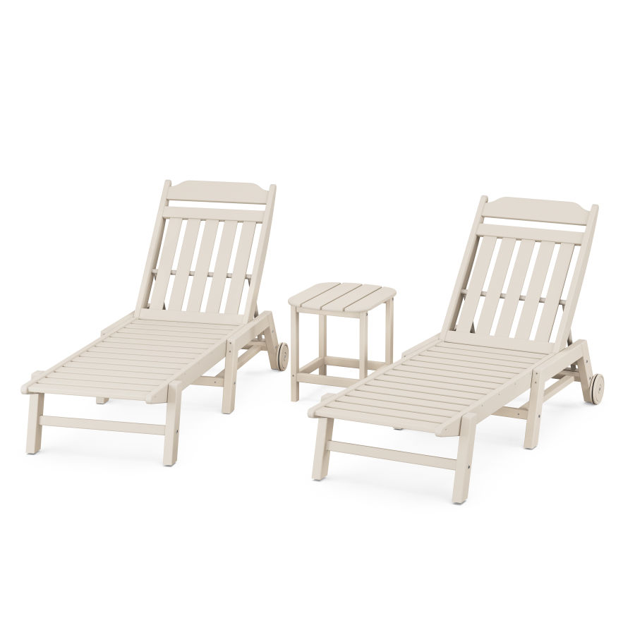 POLYWOOD Country Living 3-Piece Chaise Set with Wheels in Sand