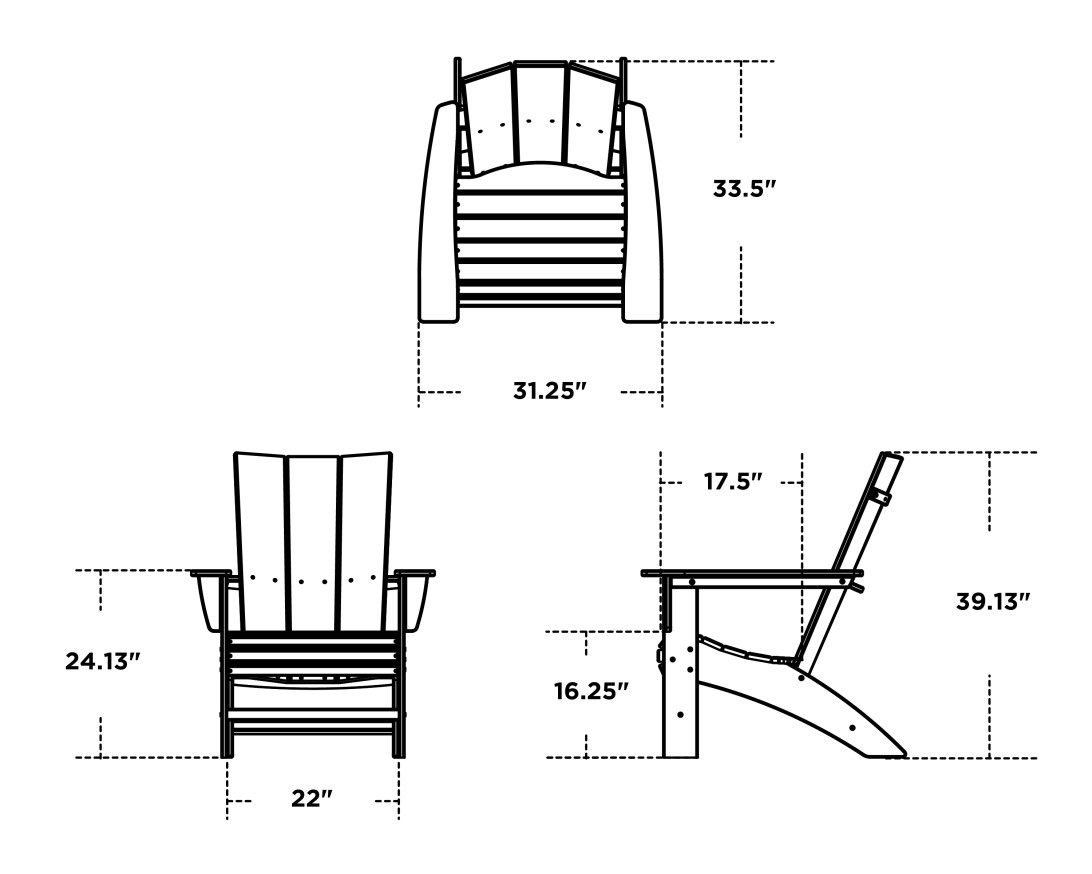Dimensions for Modern Curveback Adirondack Chair