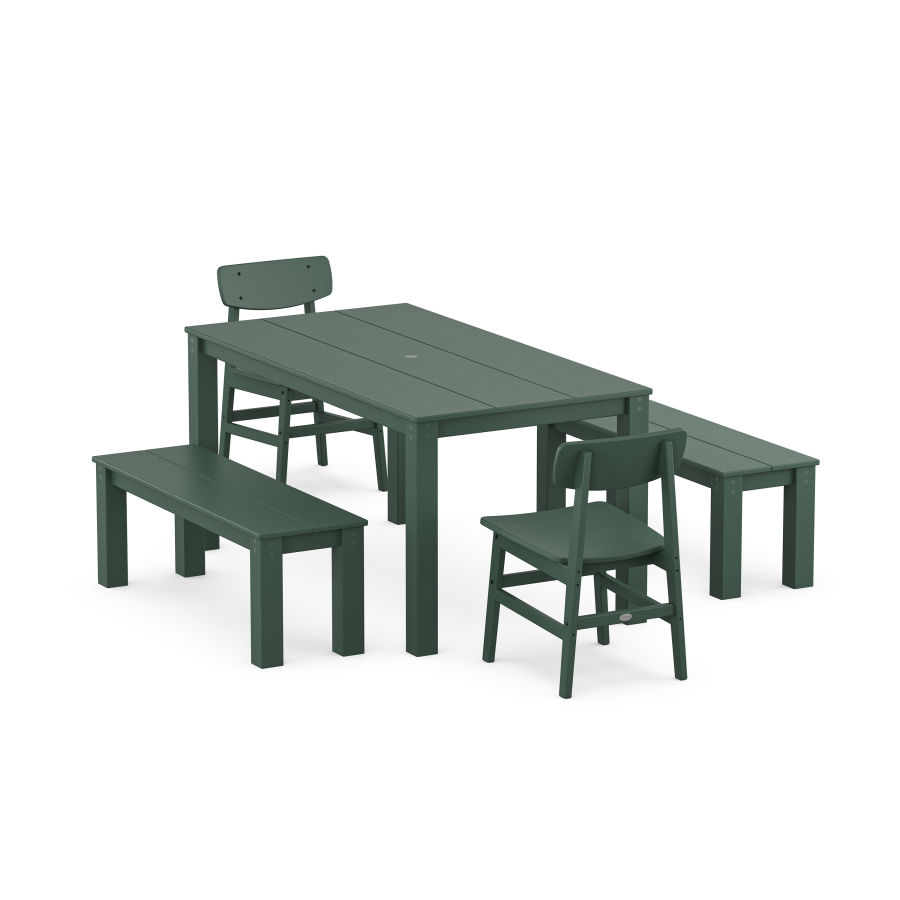 POLYWOOD Modern Studio Urban Chair 5-Piece Parsons Dining Set with Benches in Green