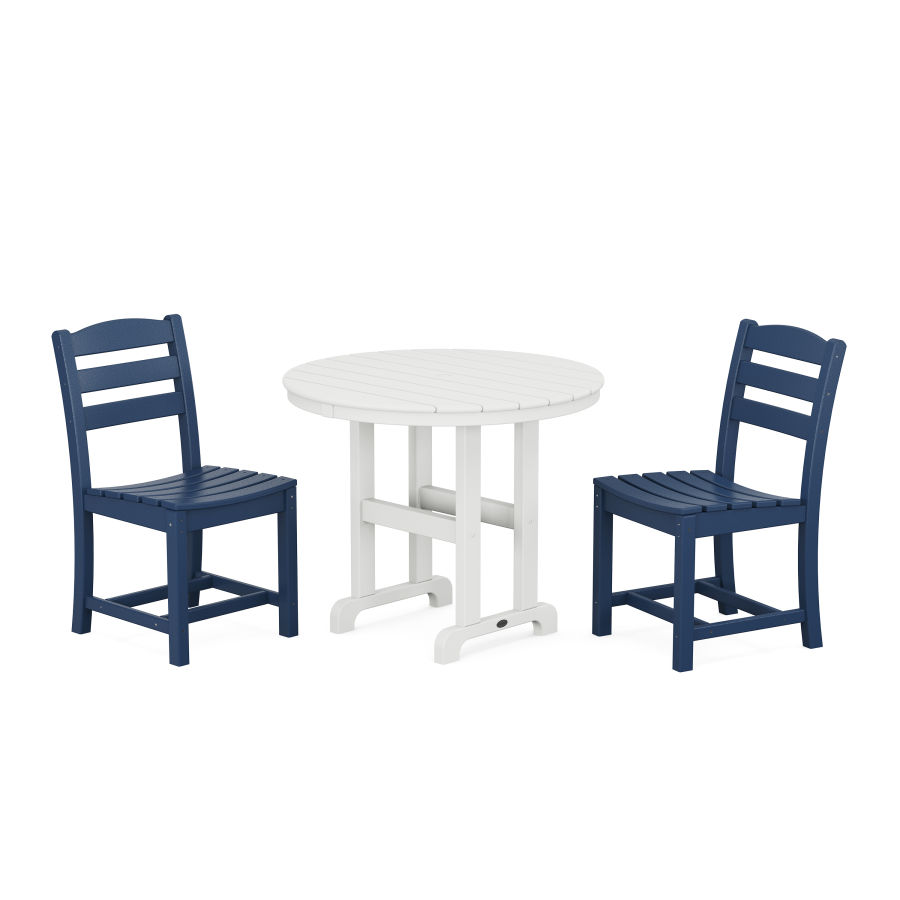 POLYWOOD La Casa Café Side Chair 3-Piece Round Dining Set in Navy / White