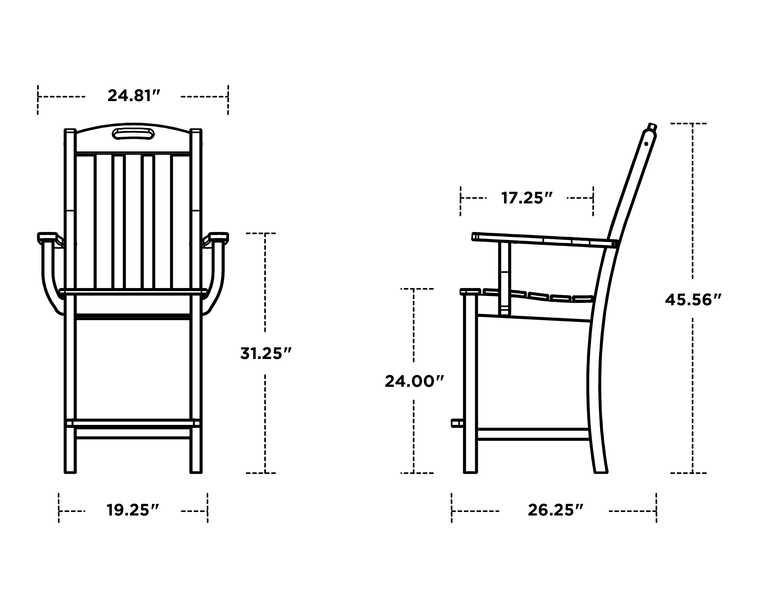 Dimensions for Yacht Club Counter Arm Chair