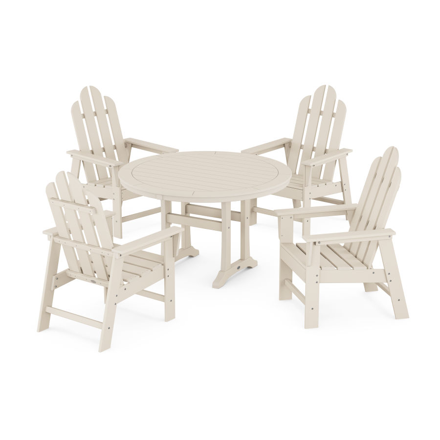 POLYWOOD Long Island 5-Piece Round Dining Set with Trestle Legs in Sand