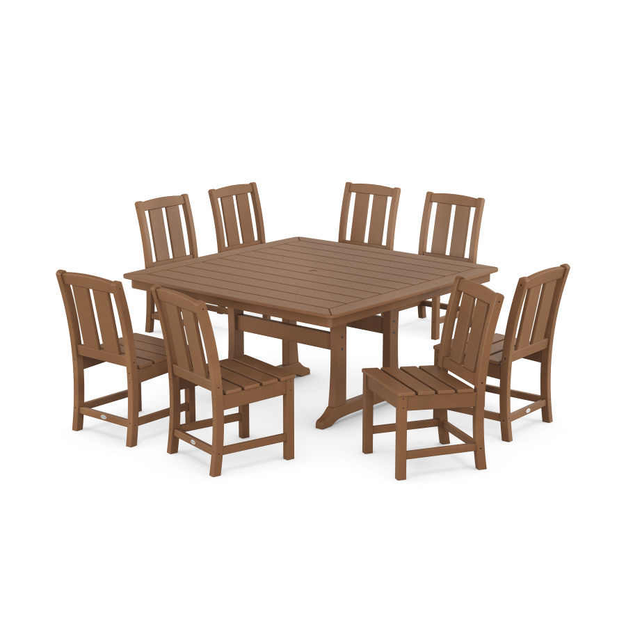 POLYWOOD Mission Side Chair 9-Piece Square Dining Set with Trestle Legs in Teak