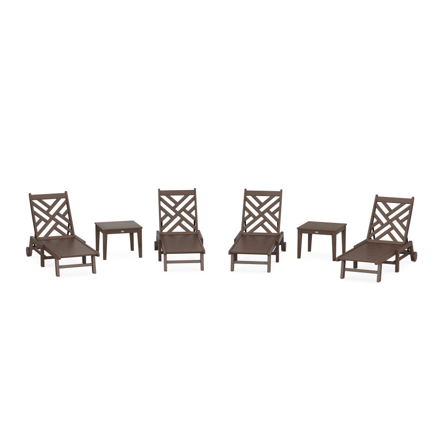 POLYWOOD Chippendale 6-Piece Chaise Set with Wheels in Mahogany