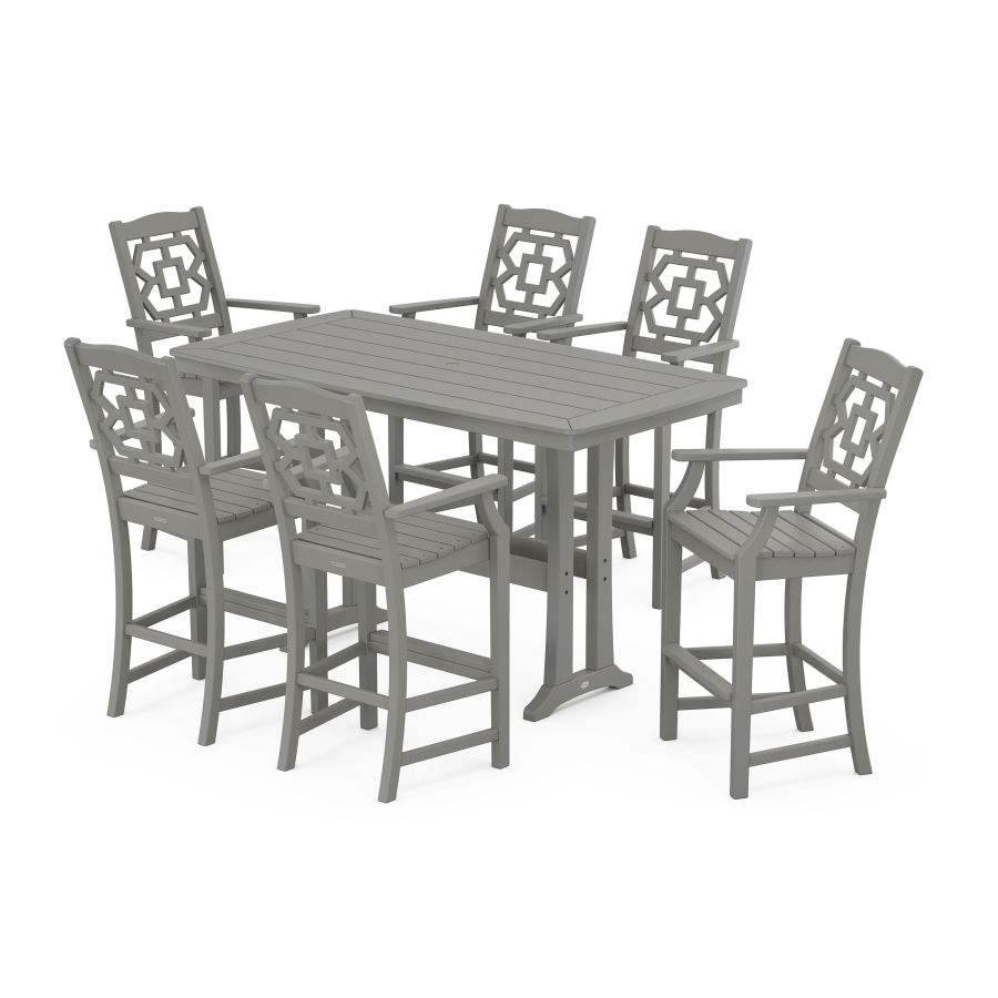 POLYWOOD Chinoiserie Arm Chair 7-Piece Bar Set with Trestle Legs