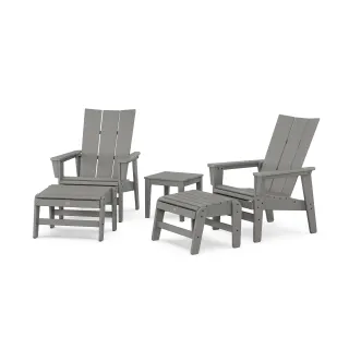 POLYWOOD 5-Piece Modern Grand Upright Adirondack Set with Ottomans and Side Table