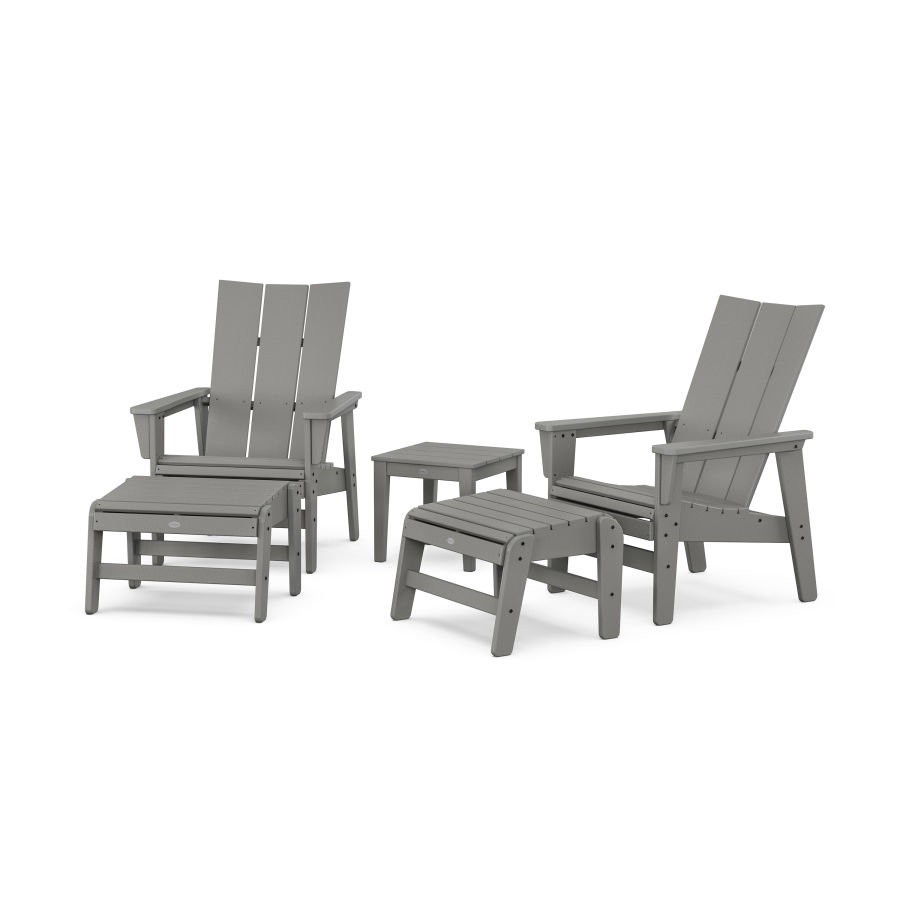 POLYWOOD 5-Piece Modern Grand Upright Adirondack Set with Ottomans and Side Table