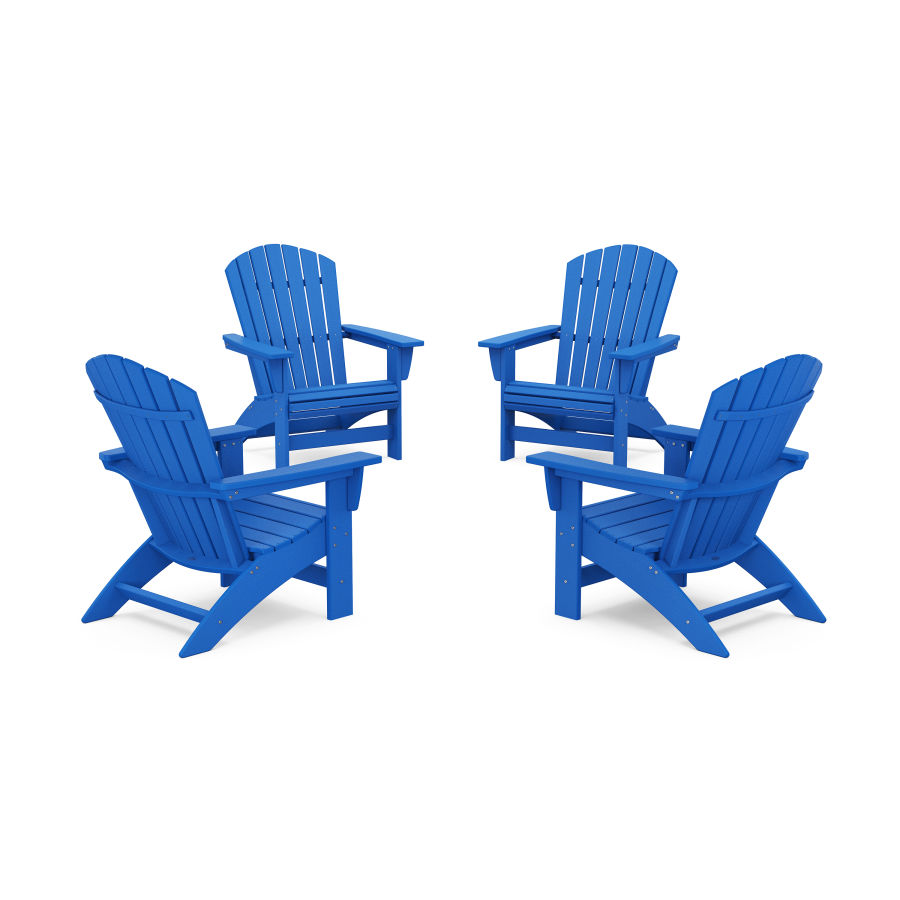POLYWOOD 4-Piece Nautical Grand Adirondack Chair Conversation Set in Pacific Blue