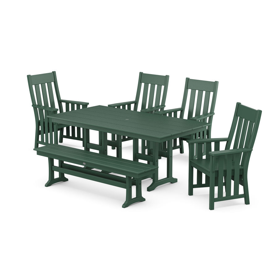 POLYWOOD Acadia 6-Piece Farmhouse Dining Set with Bench in Green