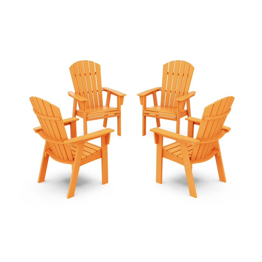 POLYWOOD Nautical 4-Piece Curveback Upright Adirondack Conversation Set in Tangerine