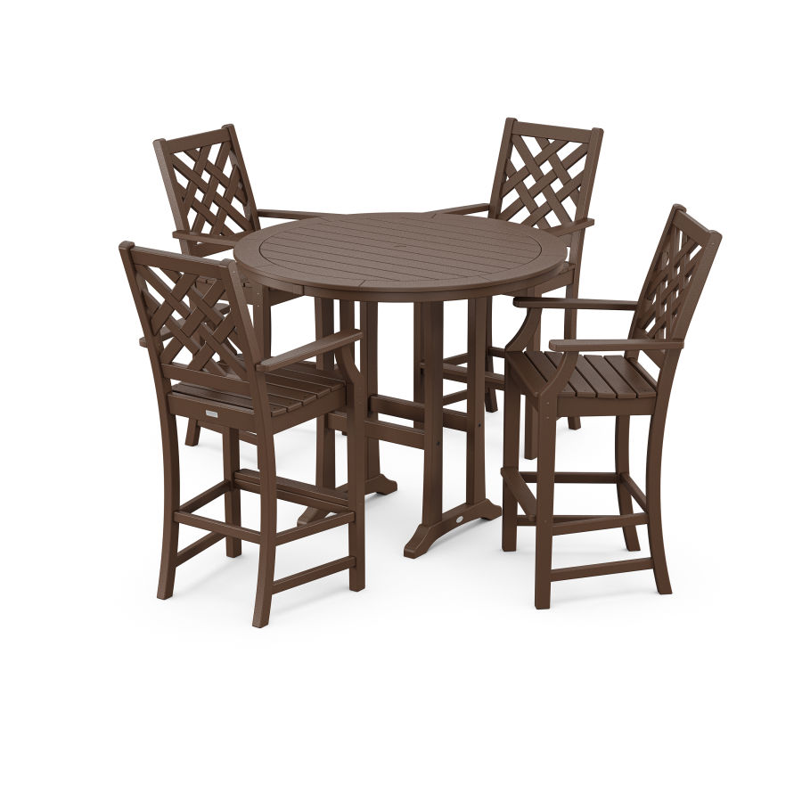 POLYWOOD Wovendale 5-Piece Round Bar Set in Mahogany