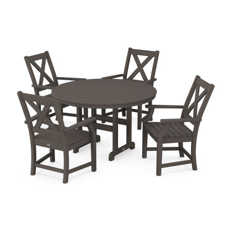 POLYWOOD Braxton 5-Piece Round Farmhouse Dining Set in Vintage Finish