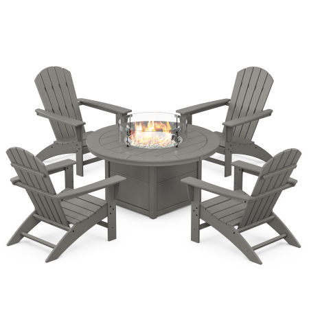 Nautical 5-Piece Adirondack Chair Conversation Set with Fire Pit Table in Slate Grey