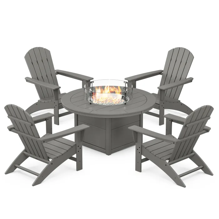 POLYWOOD Nautical 5-Piece Adirondack Chair Conversation Set with Fire Pit Table