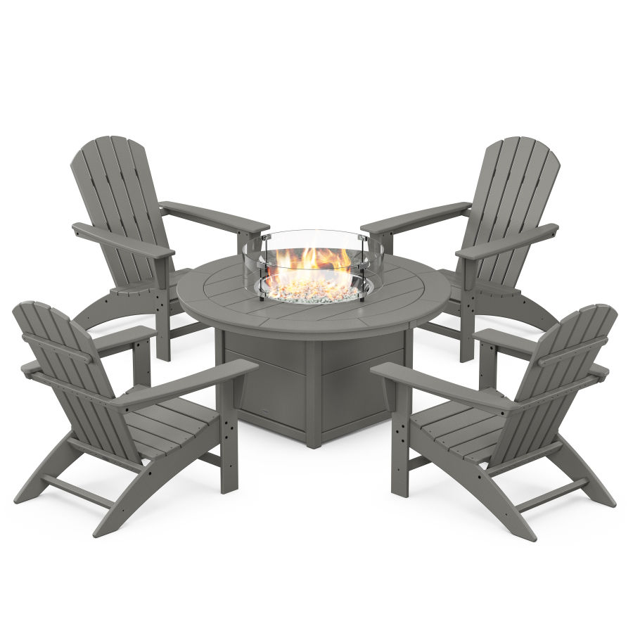 POLYWOOD Nautical 5-Piece Adirondack Chair Conversation Set with Fire Pit Table