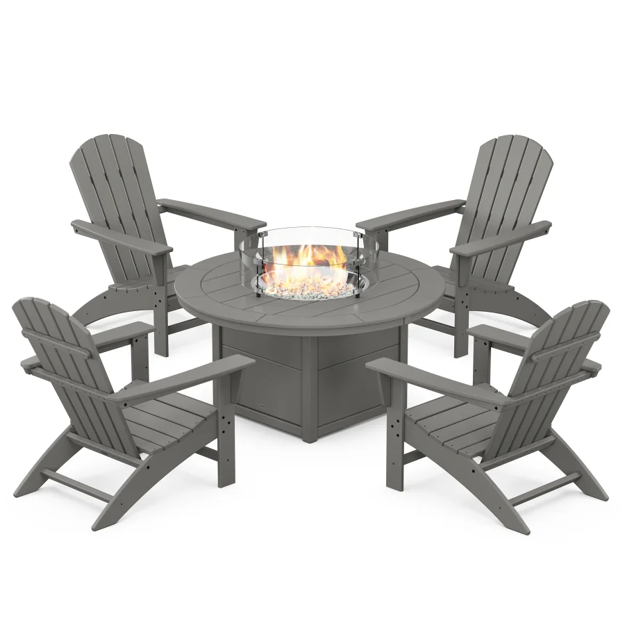 POLYWOOD Nautical 5-Piece Adirondack Chair Conversation Set with Fire Pit Table