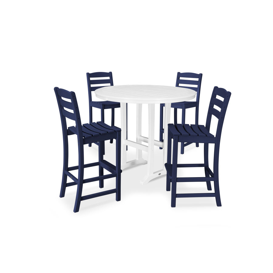 POLYWOOD La Casa Café 5-Piece Side Chair Bar Dining Set in Navy / White
