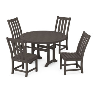 Vineyard Side Chair 5-Piece Round Dining Set With Trestle Legs in Vintage Finish