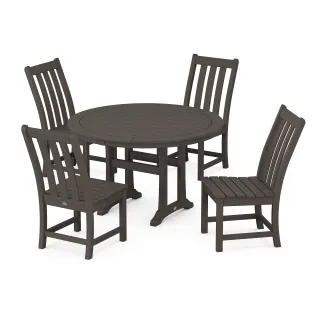 POLYWOOD Vineyard Side Chair 5-Piece Round Dining Set With Trestle Legs in Vintage Finish