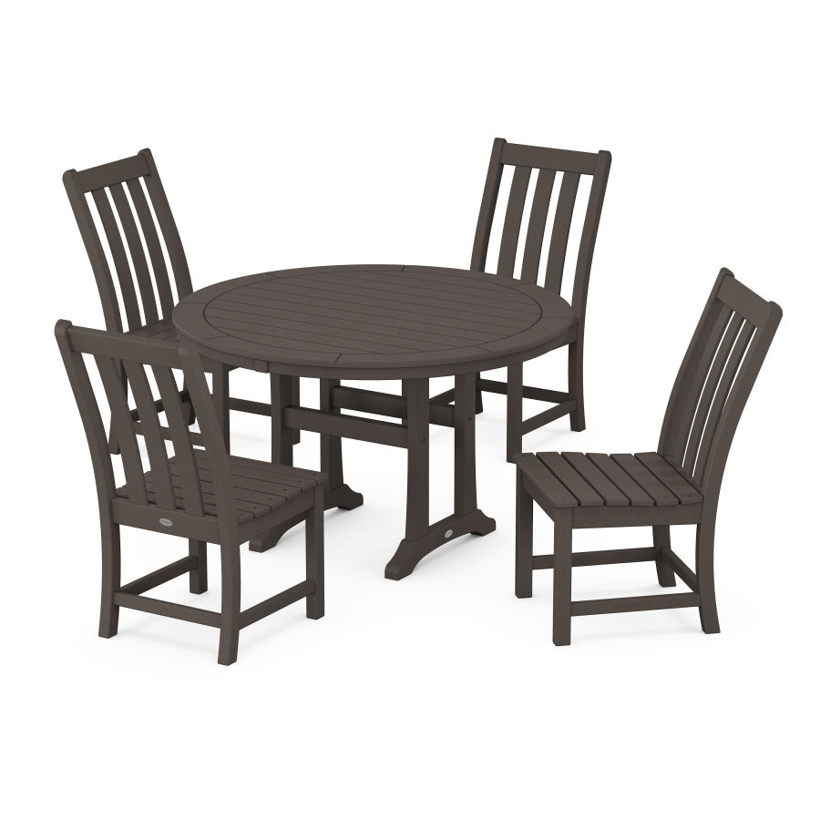 POLYWOOD Vineyard Side Chair 5-Piece Round Dining Set With Trestle Legs in Vintage Coffee