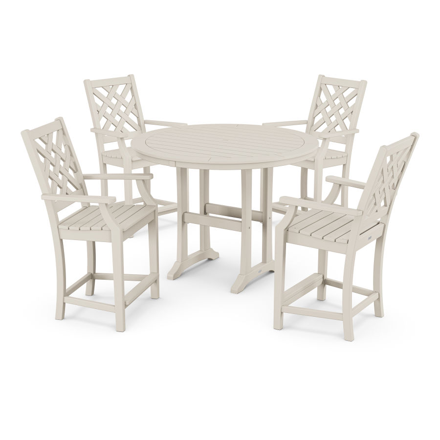 POLYWOOD Wovendale 5-Piece Round Counter Set in Sand