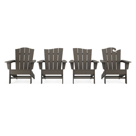 POLYWOOD Wave Collection 4-Piece Adirondack Chair Set in Vintage Coffee