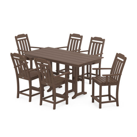 Country Living Arm Chair 7-Piece Farmhouse Counter Set in Mahogany