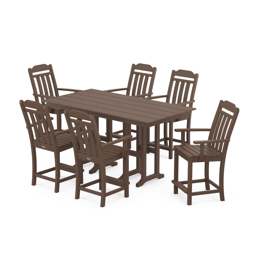 POLYWOOD Country Living Arm Chair 7-Piece Farmhouse Counter Set in Mahogany