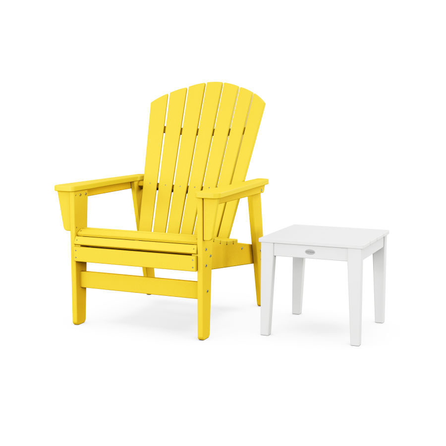 POLYWOOD Nautical Grand Upright Adirondack Chair with Side Table in Lemon / White