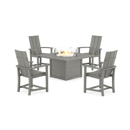 Modern 4-Piece Upright Adirondack Conversation Set with Fire Pit Table in Slate Grey