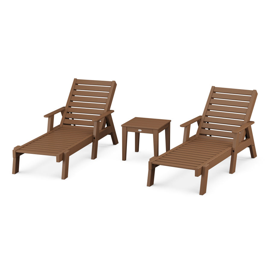 POLYWOOD Captain Chaise 3-Piece Set with Arms in Teak