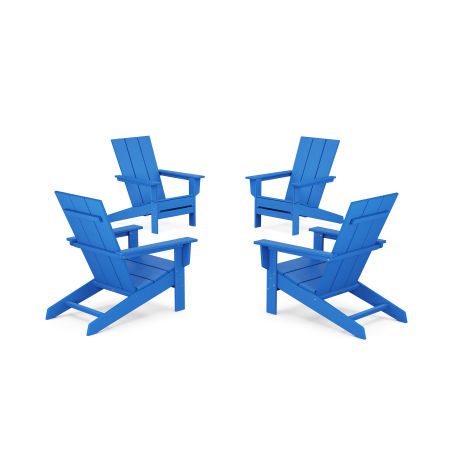 POLYWOOD 4-Piece Modern Studio Adirondack Chair Conversation Set in Pacific Blue