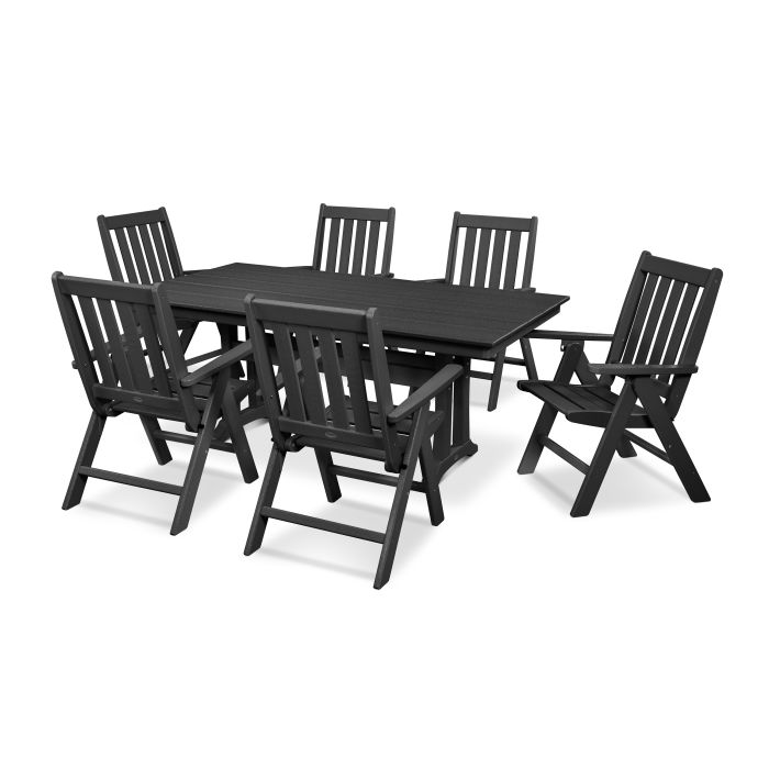 POLYWOOD Vineyard Folding Chair 7-Piece Farmhouse Dining Set with Trestle Legs