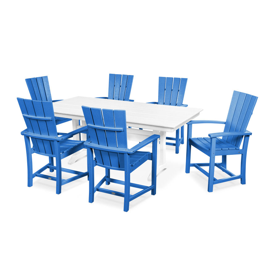 POLYWOOD Quattro 7-Piece Farmhouse Dining Set in Pacific Blue / White