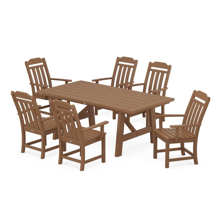 POLYWOOD Country Living Arm Chair 7-Piece Rustic Farmhouse Dining Set in Teak