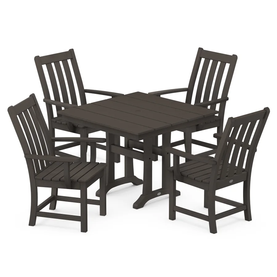 POLYWOOD Vineyard 5-Piece Farmhouse Trestle Arm Chair Dining Set in Vintage Finish